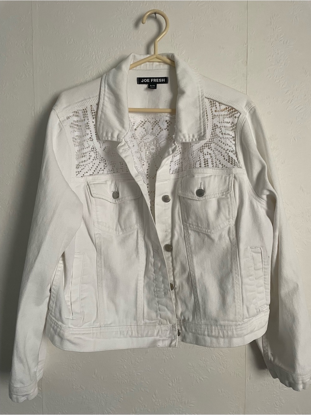 Joe Fresh Women’s White Denim Jacket with Lace Yoke